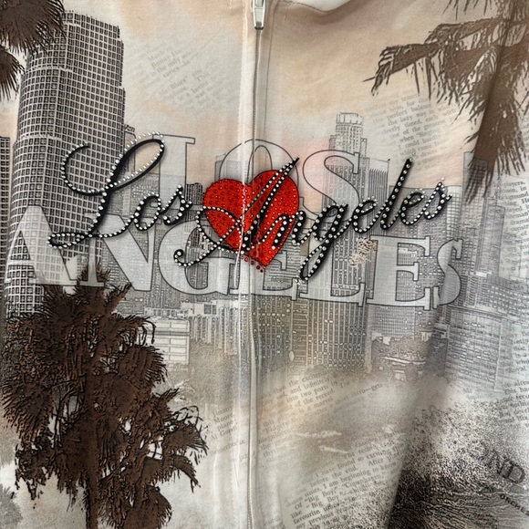 White embellished zip up hoodie- I LOVE LOS ANGELES. Size XL - Picture 2 of 5